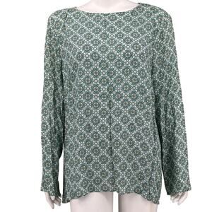 J Jill‎ Top Women XL Green Sheer Geometric Tunic Lightweight Long Sleeves Office